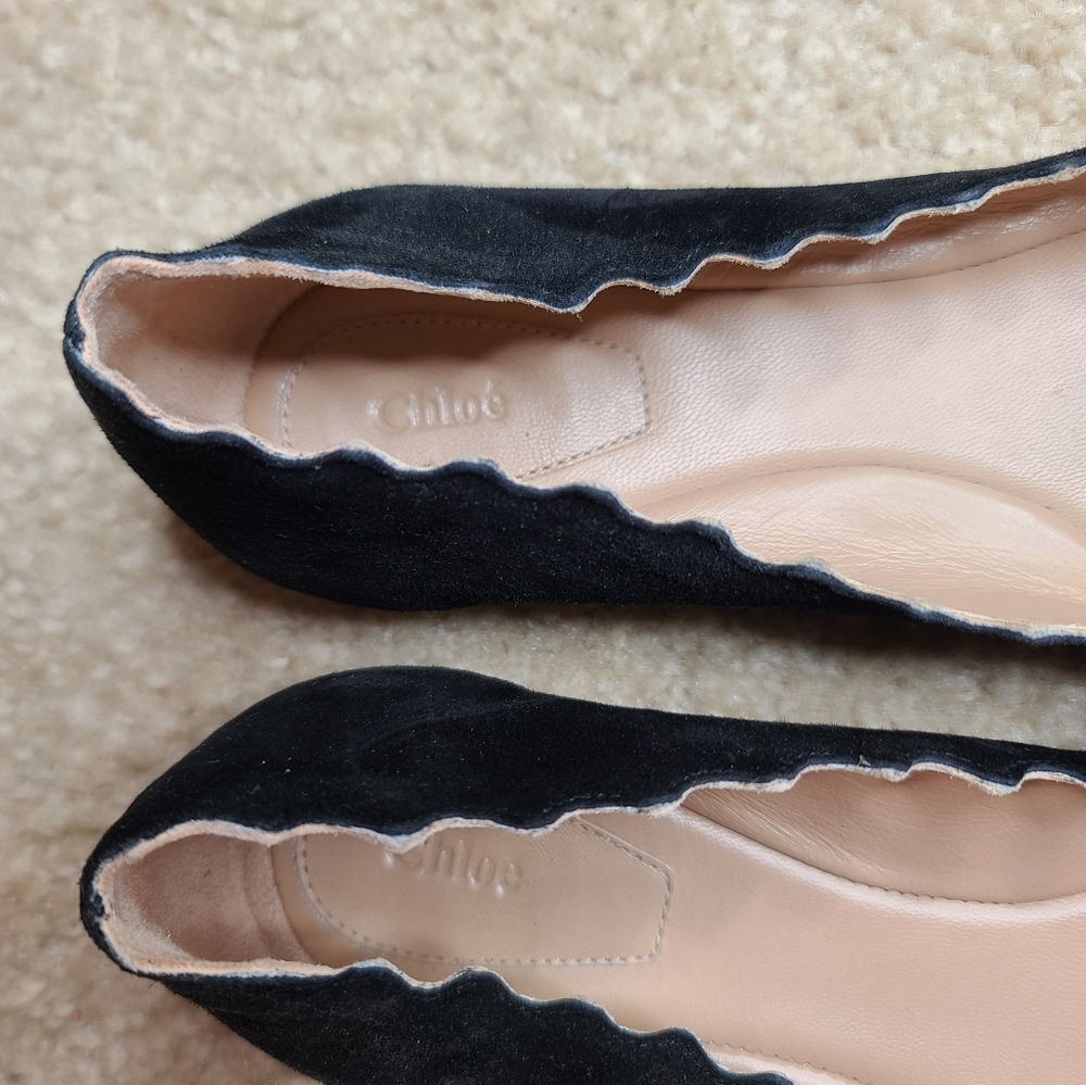 Chloé Lauren Scalloped Black Suede Ballet Flats Size 36 - Picture 8 of 10
